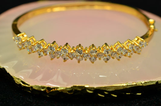 7" Vermeil 925 Sterling Silver Cubic Zirconia Oval Hinged Bangle Bracelet