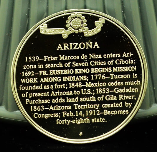925 Silver Franklin Mint Art Round State of Arizona