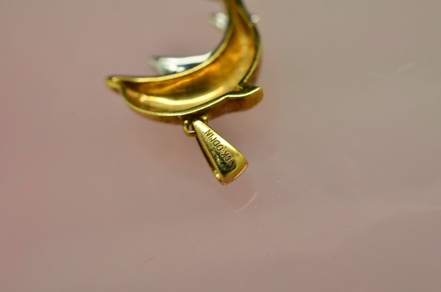 10K Yellow & White Gold Mother & Baby Dolphin pendant charm w/ diamonds