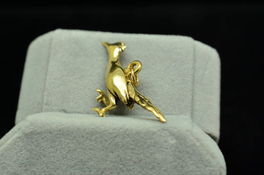 14K Yellow Gold Roadrunner Bird Pendant Charm -Fairly Heavy