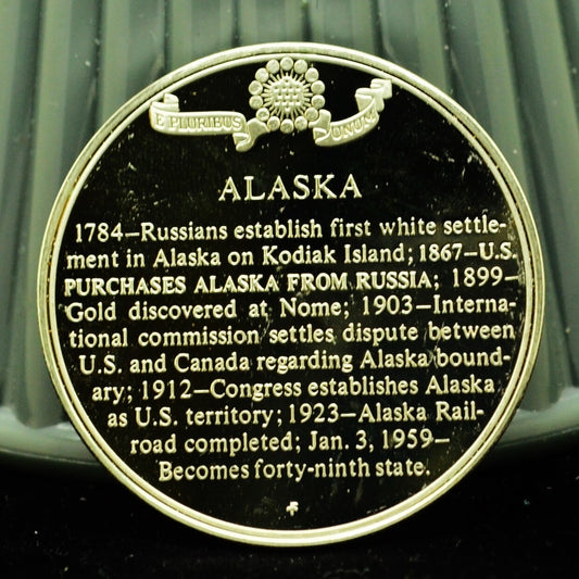 925 Silver Franklin Mint Art Round State of Alaska