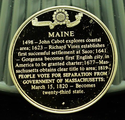 925 Silver Franklin Mint Art Round State of Maine