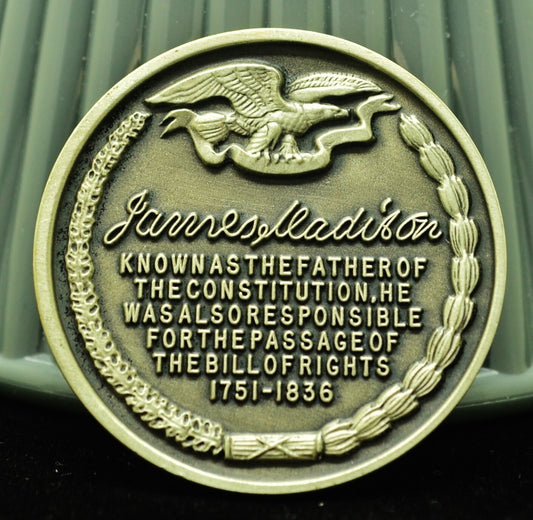 James Madison Wittnauer Mint High Relief Art Round 92.5% Silver