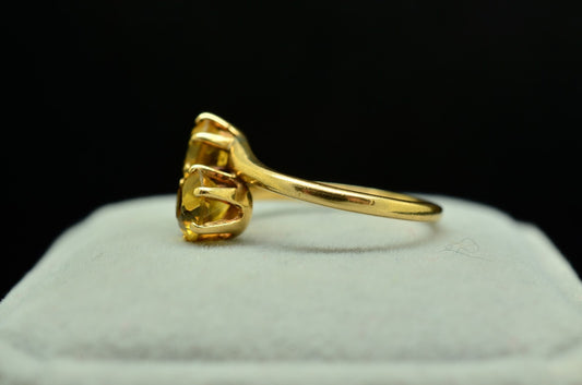 14K Yellow Gold Two Stone Golden Citrine Ring Band Size 5.75