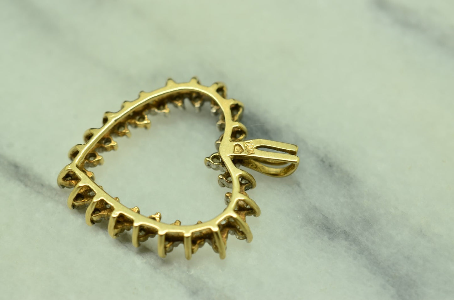 10K Yellow Gold Open Heart Pendant Charm Covered In Diamonds 0.44 TCW