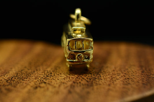 14K Yellow Gold Cable Car Pendant Charm