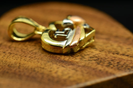 14K Tri Color Gold 15 Year Anos Birthday Quinceanera Heart Shaped Pendant Charm