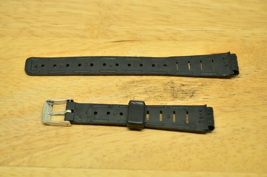 12mm BLACK PLASTIC WATCH BAND STRAP SILVER TONE BUCKLE -NEW