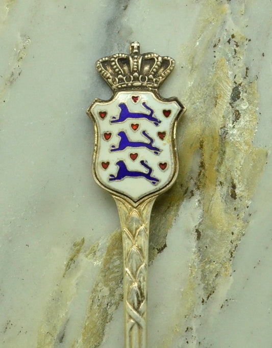 925 Sterling Silver Denmark Souvenir Spoon w/ Enamel 4 3/8" 13.2g
