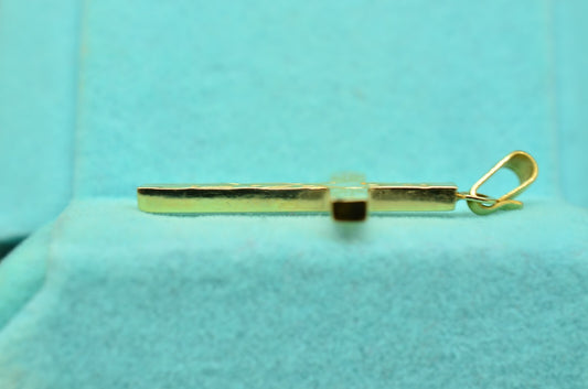 14K Yellow Gold Heart Etched Hollow Cross Pendant Charm -Lightweight
