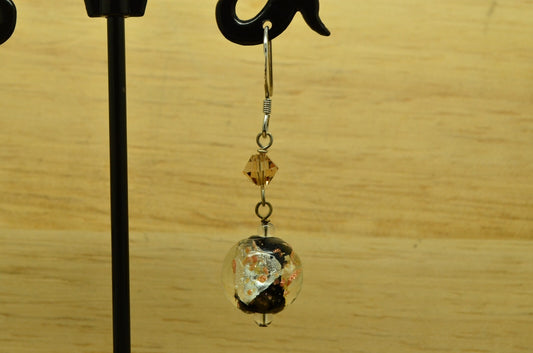 925 Sterling Silver dangling round colorful foil design bead fishhook earrings