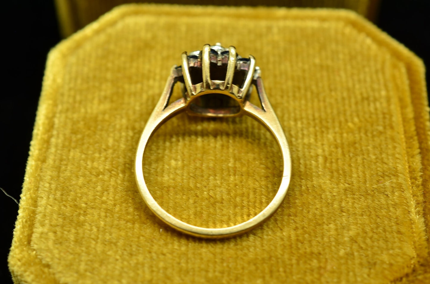 10K Yellow Gold Blue Topaz & Diamond Cluster Ring Band Size 5.25