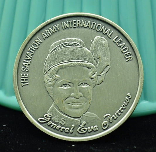 1987 Salvation Army L.A. Centennial Eva Burrows Art Round -1 Troy Oz .999 Silver