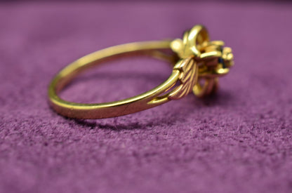 10K Yellow Gold Black Hills Gold Leaves w/ Topaz & Diamond Ring Band Size 7