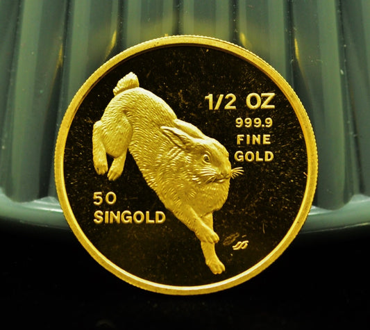 1987-SM Singapore 50 Singold .9999 Gold 1/2 Troy Oz Year of the Rabbit