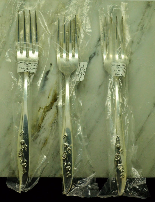 925 Sterling Silver Oneida Young Love Set of 3 Dinner Forks 7 5/8"
