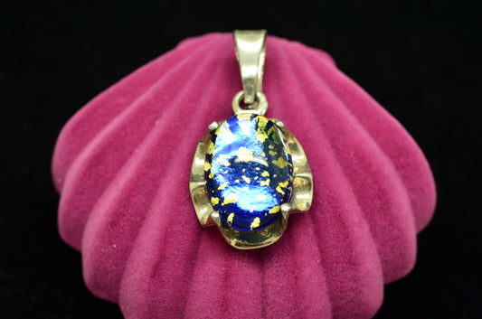 925 Sterling Silver oval dichroic glass pendant charm