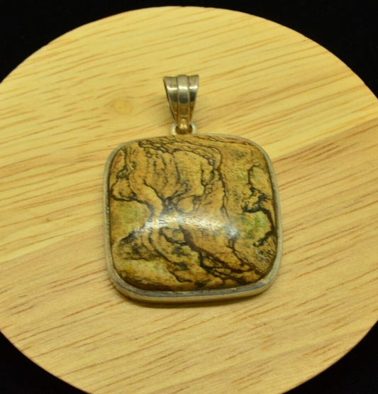 925 Sterling Silver beautiful brown jasper pendant charm