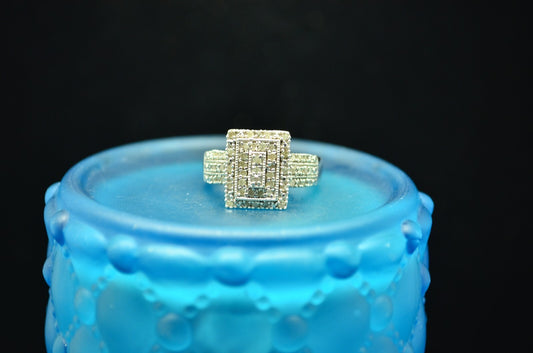 925 Sterling Silver Pave rectangle design Ring with Diamonds 0.50 tcw Size 6.75