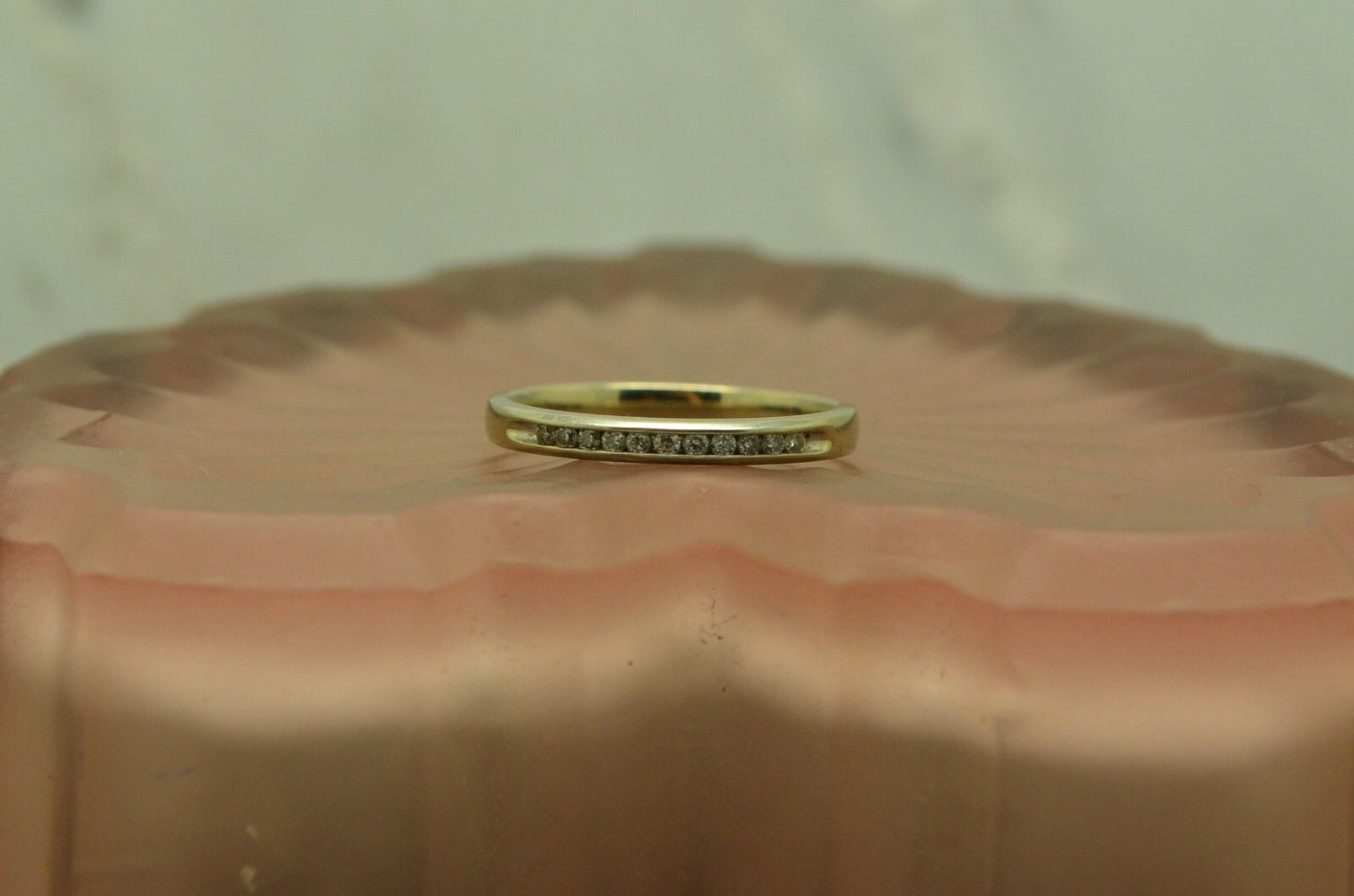 10K White Gold dark 11 stone diamond anniversary ring band 0.22 tcw size 6.5