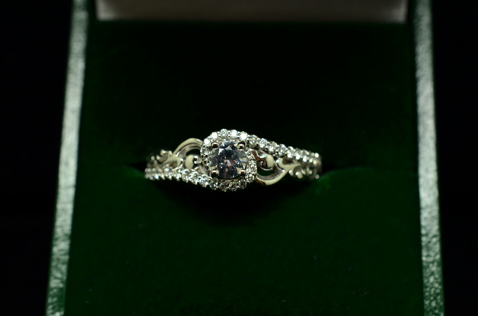 10K White Gold White Sapphire Sculptural Engagement Ring Diamond accents Size 7