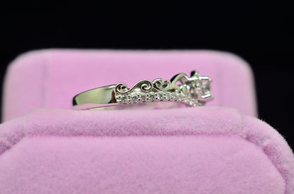 10K White Gold White Sapphire Sculptural Engagement Ring Diamond accents Size 7