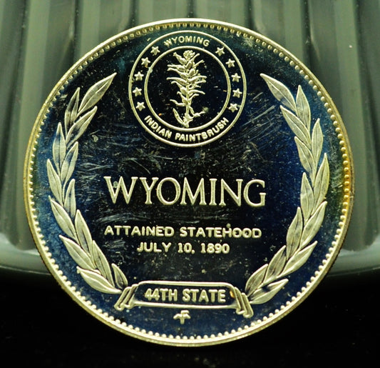 925 Silver Franklin Mint Art Round State of Wyoming