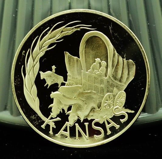 925 Silver Franklin Mint Art Round State of Kansas