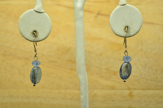925 Sterling Silver dangling blue beaded fishhook earrings