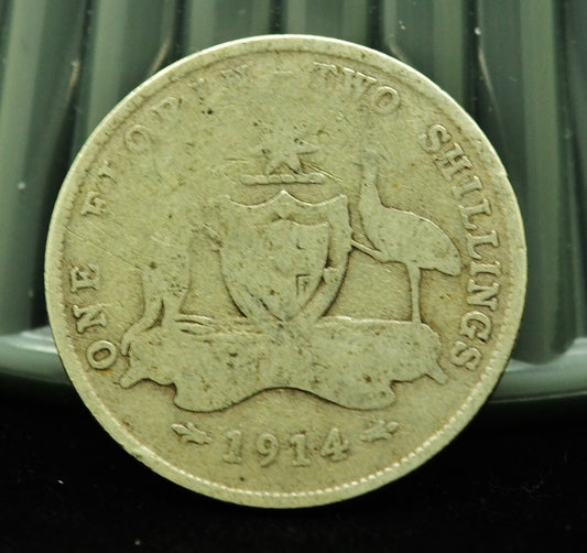 1914 Australia One Florin Circulated 92.5% Silver