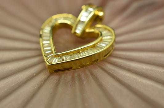 14K Yellow Gold Open Heart Pendant Charm covered with 46 natural diamonds