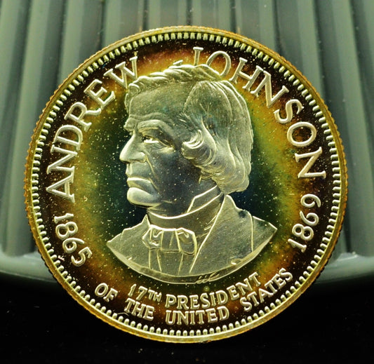 925 Silver Franklin Mint Art Round Presidential Treasury Andrew Johnson