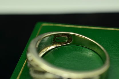 10K White Gold Embossed Design Five Diamond Ring Band Size 9.25