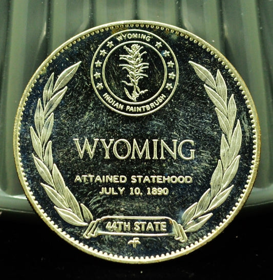 925 Silver Franklin Mint Art Round State of Wyoming