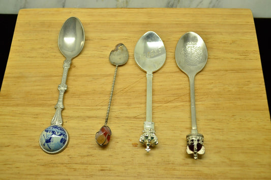 LOT OF 4 SILVER PLATED COLLECTOR SPOONS -VARIOUS FROM AROUND THE WORLD