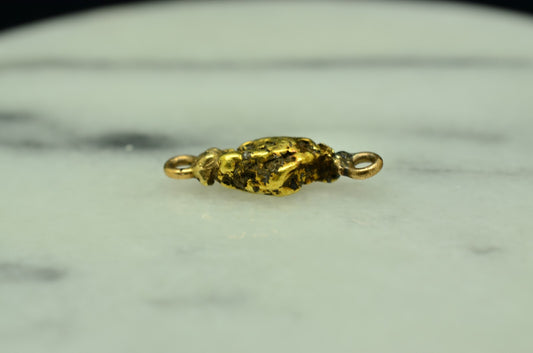 20K Yellow Gold natural gold nugget w/ jump rings 1.3 grams 18mm X 6mm X 4mm