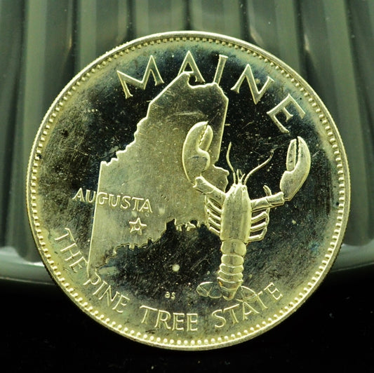 925 Silver Franklin Mint Art Round State of Maine