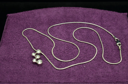 17.5" 18K White Gold Snake Chain Necklace w/ 5 Stone Diamond Pendant