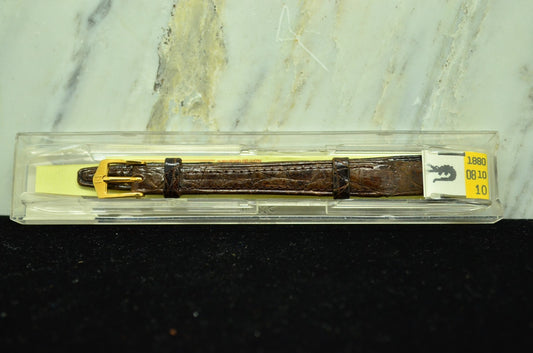 10mm HIRSCH BROWN LEATHER VINTAGE WATCH BAND STRAP GOLD TONE BUCKLE -NIB