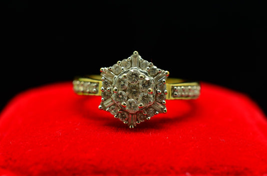 14K Yellow Gold pave diamond hexagon design ring band 0.67 tcw size 7.75