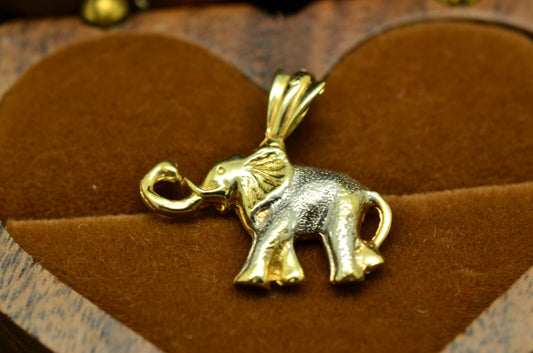 14K Yellow & White Gold Two Tone Elephant Pendant Charm