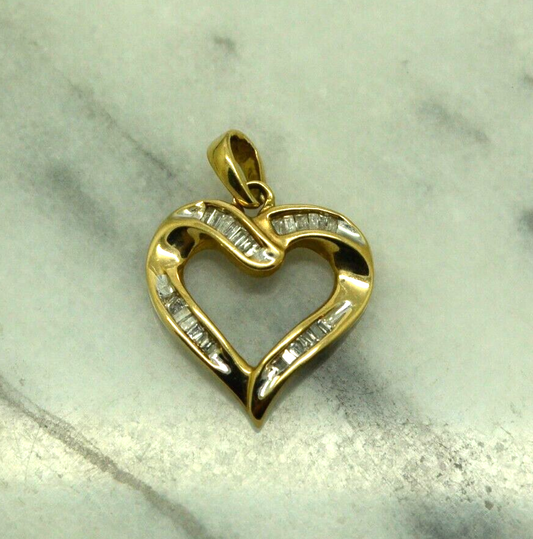 10K Yellow gold open heart pendant charm w/ diamonds 0.50 tcw #D3750