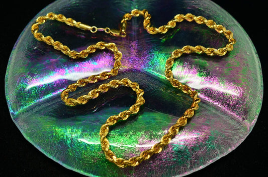 21" 14K Yellow gold spiral rope chain necklace 4.5mm 12.3 grams -Made in Peru