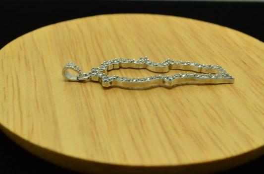 925 Sterling Silver Island shaped pendant charm covered with cubic zirconia