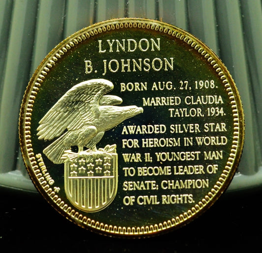 925 Silver Franklin Mint Art Round Presidential Treasury Lyndon B Johnson