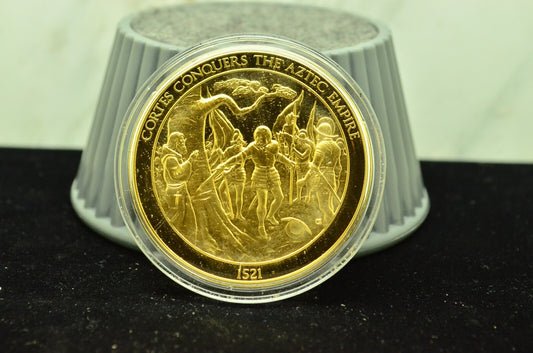 925 Silver Franklin Mint Art Round History Of Mankind Cortes Conquers Aztec