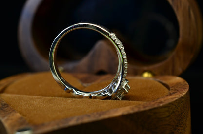 10K White Gold White Sapphire Sculptural Engagement Ring Diamond accents Size 7