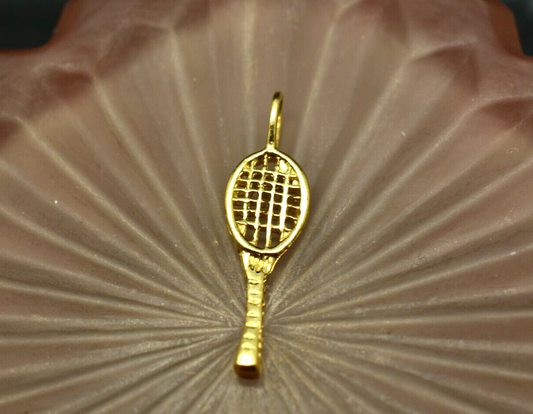 14K Yellow Gold racket / paddle pendant charm -small & light