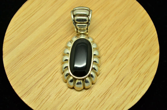 925 Sterling Silver oval black onyx solitaire pendant charm