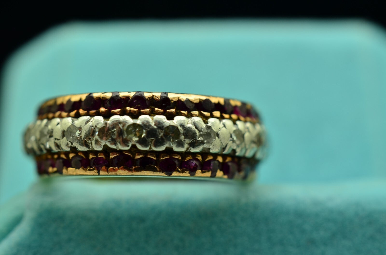 10K Yellow Gold diamond & pink ruby eternity ring band size 4.75 ADJ